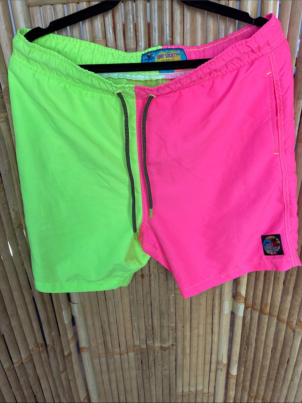 Surf Society Neon Green & Neon Pink Men’s Swim Trunks
